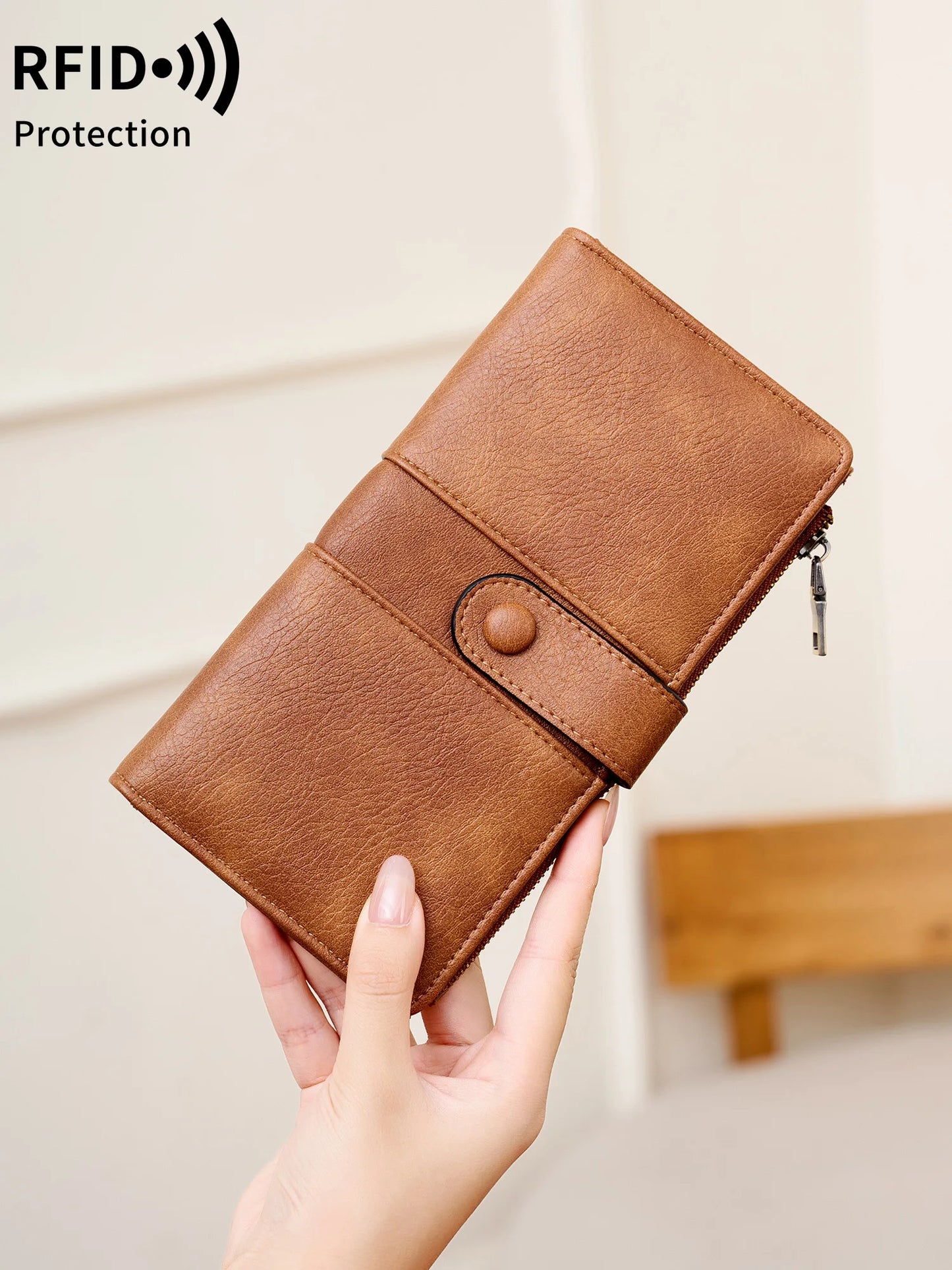 RFID Blocking Long Bifold Wallet for Women