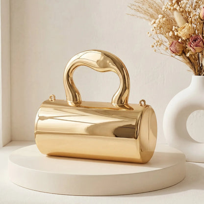 Mini Acrylic Cylinder Clutch Bag for Women – Metallic Evening Purse
