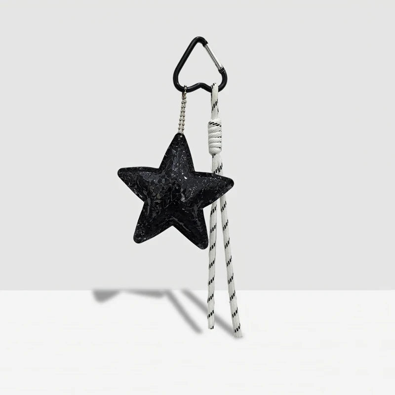 Leather Star Bag Charm Keychain with Braided Rope