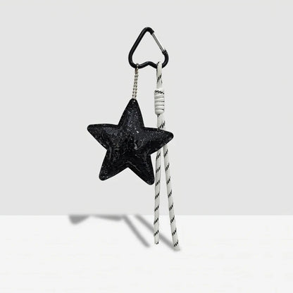 Leather Star Bag Charm Keychain with Braided Rope