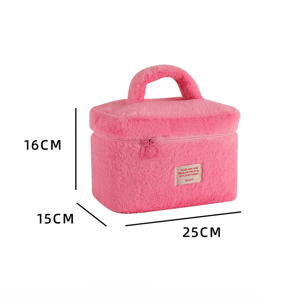 Large Capacity Plush Makeup Bag – Women's Travel Cosmetic Organizer