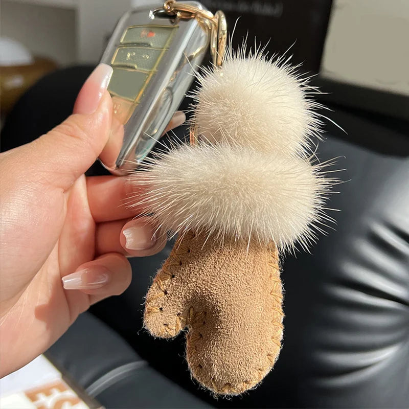 Mink Fur Pompom Mitten Keychain – Luxury Bag Charm