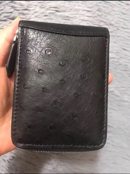 Ostrich Leather Men's Multi-Card Holder Wallet with Zipper
