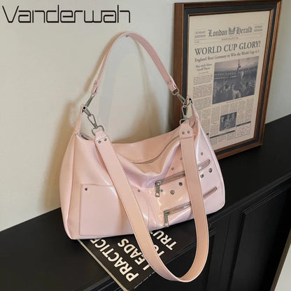 Large Capacity Shoulder Bag – Casual Crossbody Tote with Studded Detail