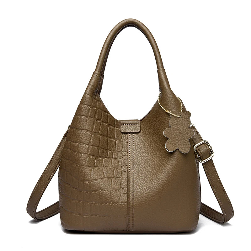 Crocodile-Embossed PU Leather Bucket Bag – Women's Hobo Tote & Crossbody