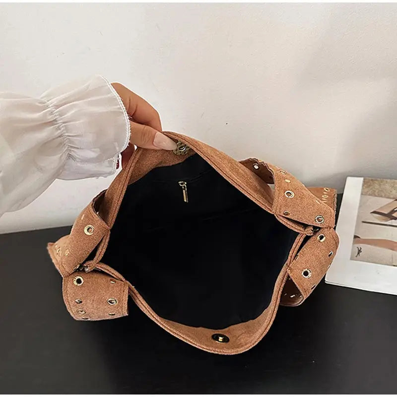 Frosted Leather Rivet Hobo Tote Bag – Women's Large Capacity Shoulder Bag