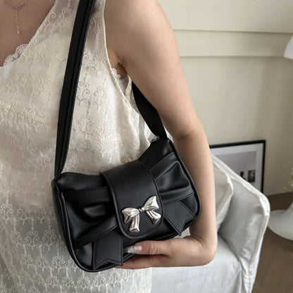 PU Leather Bow Shoulder Bag – Trendy Underarm Handbag for Women
