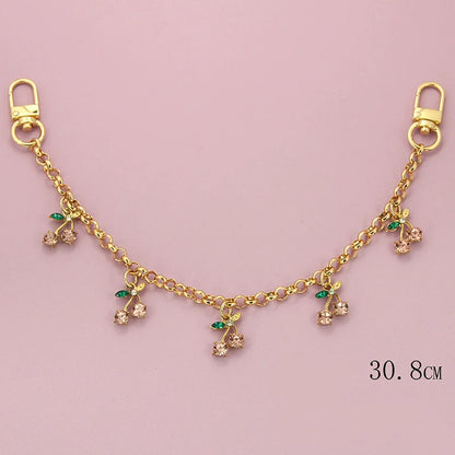 Crystal Cherry Bag Charm Chain with Dual Gold Clips