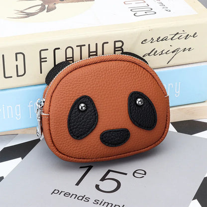 Panda Coin Purse – Genuine Cowhide Leather Double Zipper Wallet