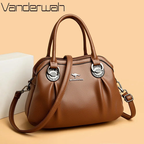 Soft PU Leather Handbag for Women – 3-Layer Shoulder & Crossbody Bag