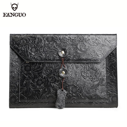Genuine Leather A4 Document Bag – Men's Embossed Briefcase Portfolio Clutch for iPad