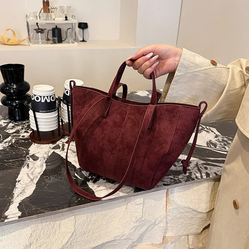 Large Suede Tote Bag – Women's Retro Shoulder Handbag