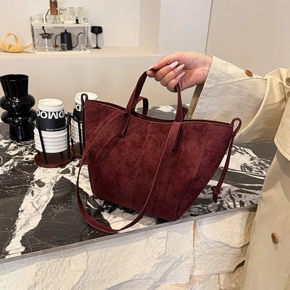 Large Suede Tote Bag – Women's Retro Shoulder Handbag