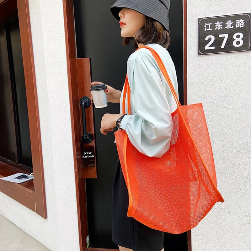 Mesh Handbag Tote – Large Capacity Shoulder Bag for Women
