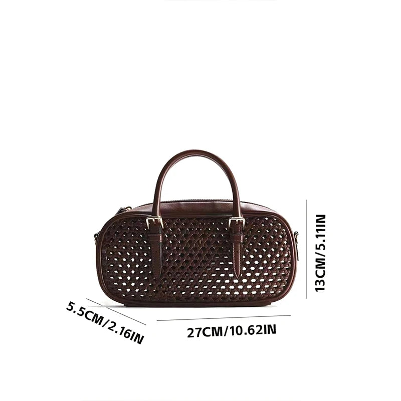 Woven Hollow Boston Bag – Vintage Luxury Women's Bowling Handbag