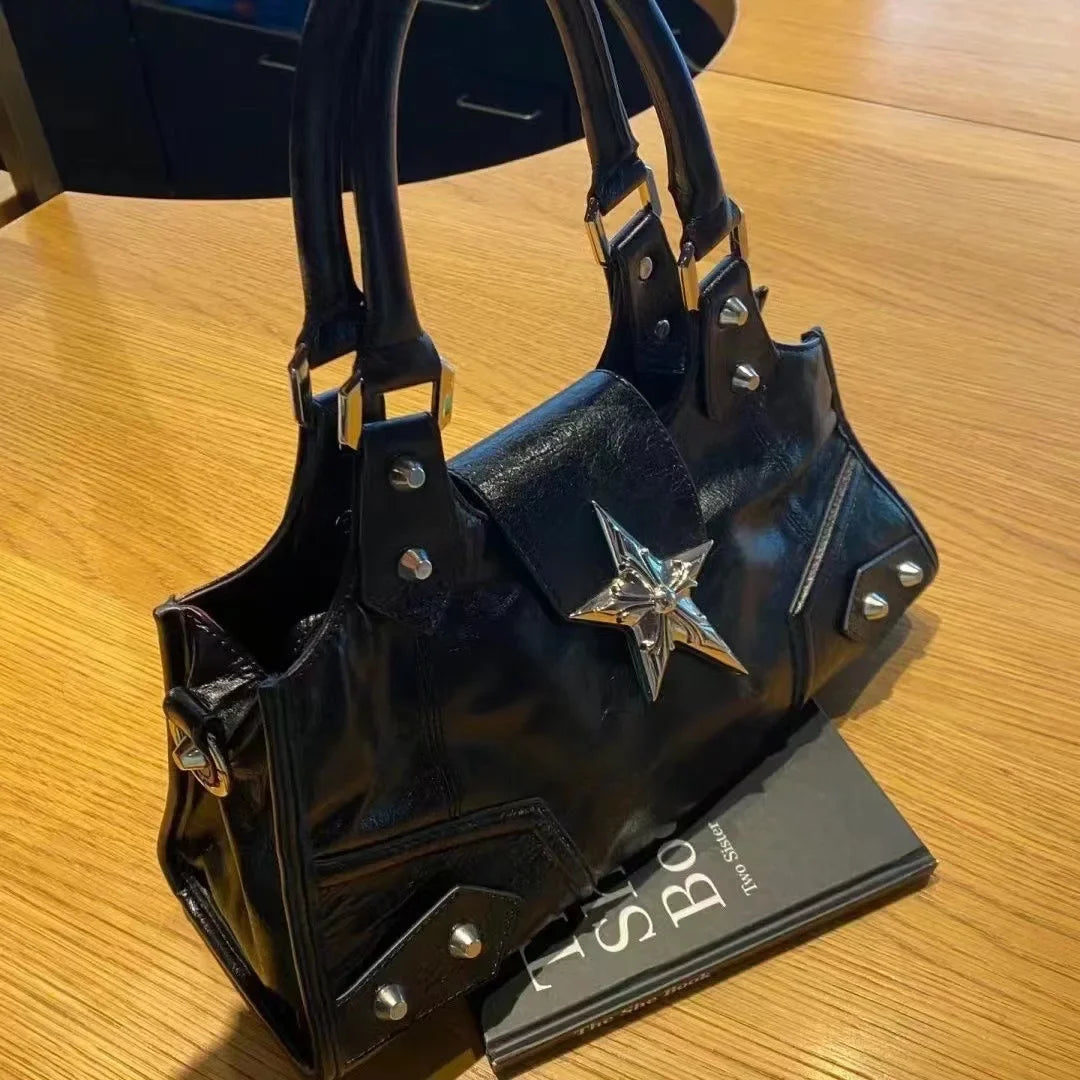 Gothic Star Shoulder Bag – Y2K Punk Black Purse for Women