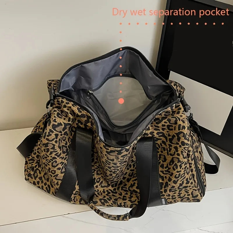 Leopard Print Weekender Duffel Bag – Large Capacity Travel Bag