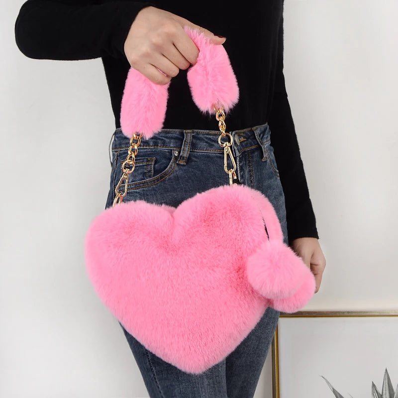 Heart-Shaped Plush Purse – Fluffy Crossbody Bag, Multiple Styles