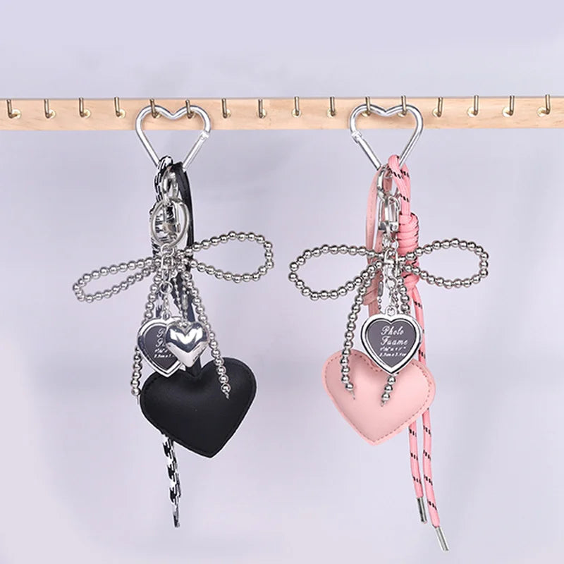 Heart Bow Keychain Beaded Leather Pendant Bag Charm