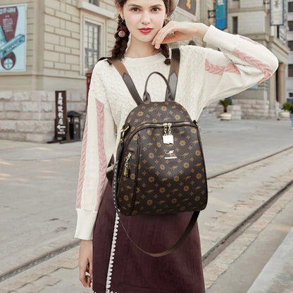 Designer Print Leather Backpack for Women – Large Capacity