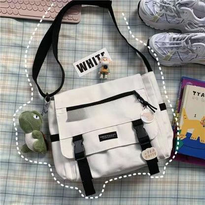 Harajuku Canvas Crossbody Messenger Bag – Unisex Streetwear Shoulder Bag
