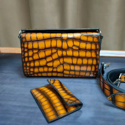 Crocodile Leather Luxury Handbag – Unisex One-Shoulder Flap Bag