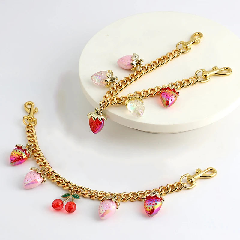 Fruit Charm Bag Chain Strap – Gold Strawberry Cherry Accessory
