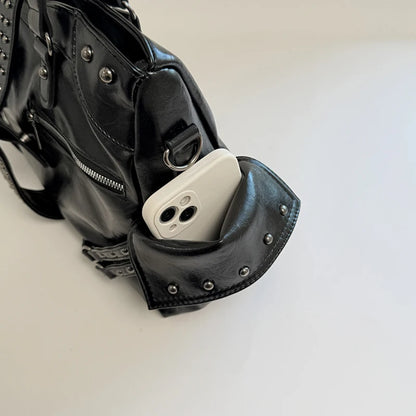 Punk Rivet Shoulder Bag – Y2K Retro Multi-Pocket Underarm Handbag