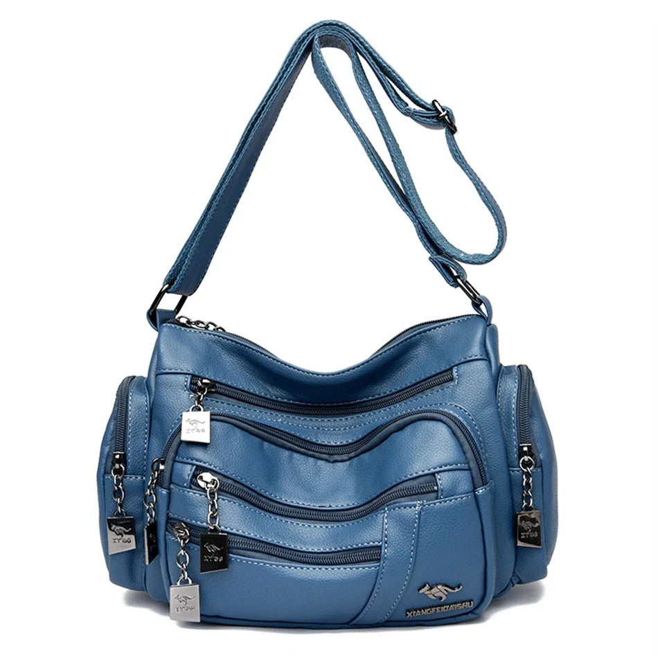 Multi-Pocket PU Leather Shoulder Bag – Women's Luxury Crossbody Messenger