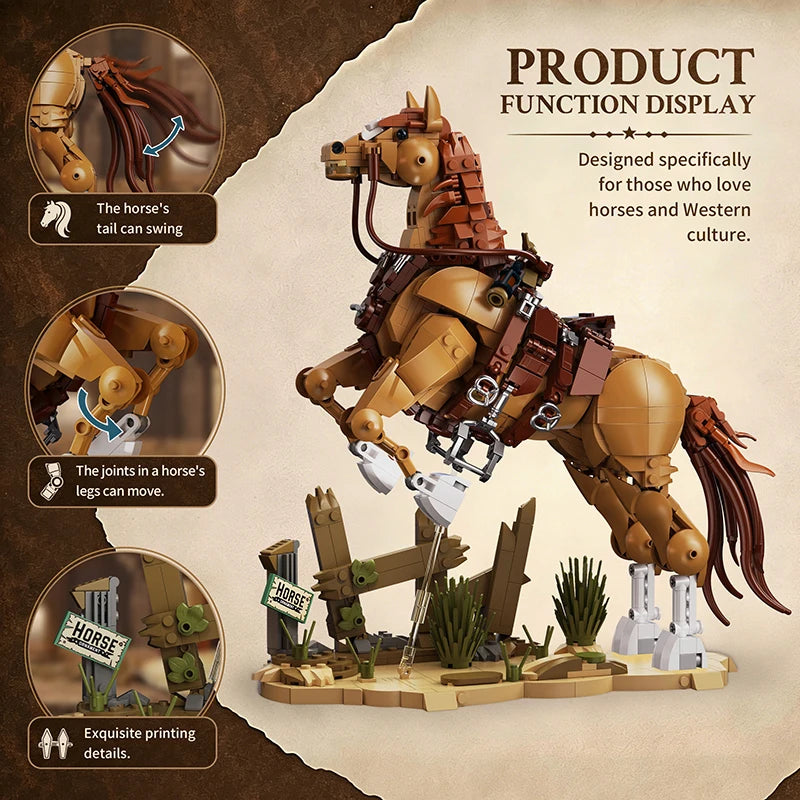 Horse Building Blocks Set – Wild Stallion MOC Animal Model
