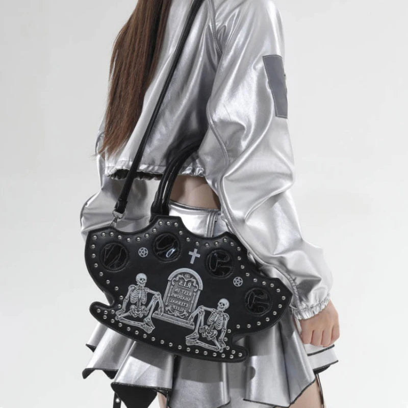 Gothic Skull Shoulder Bag – Y2K Rivet Halloween Handbag