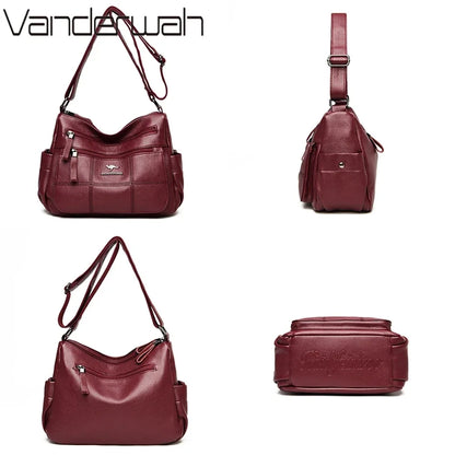 Leather Shoulder Bag for Women – Multi-Pocket Crossbody Purse
