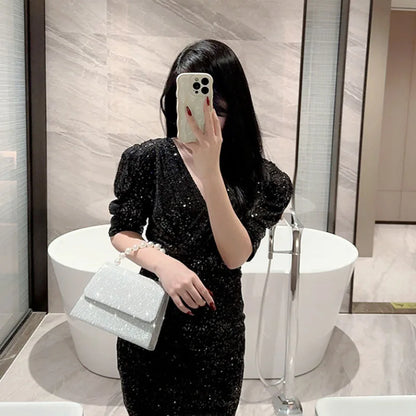 Pearl Chain Evening Bag – Luxury Silk Clutch Purse for Women