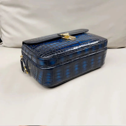 Crocodile Leather Hand-Painted Men's Shoulder Bag | Luxury Postman Bag