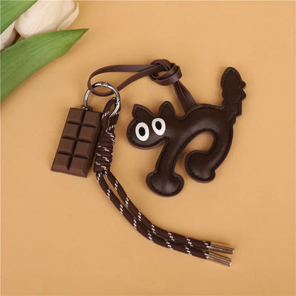 Cute Animal Leather Keychain Charm – Cat & Dog Pendant