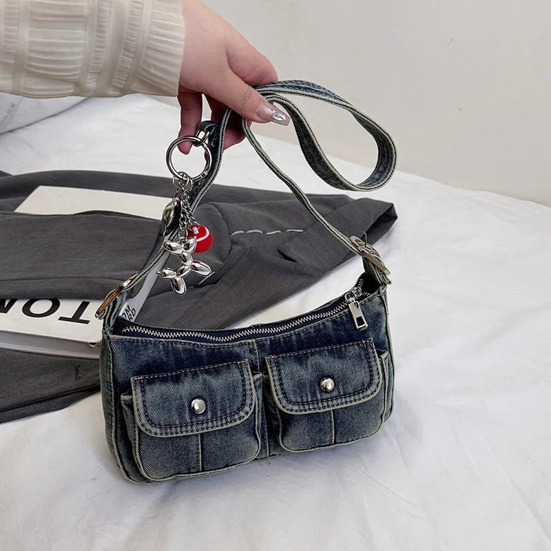 Retro Denim Crossbody Bag – Y2K Underarm Purse for Women