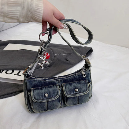 Retro Denim Crossbody Bag – Y2K Underarm Purse for Women