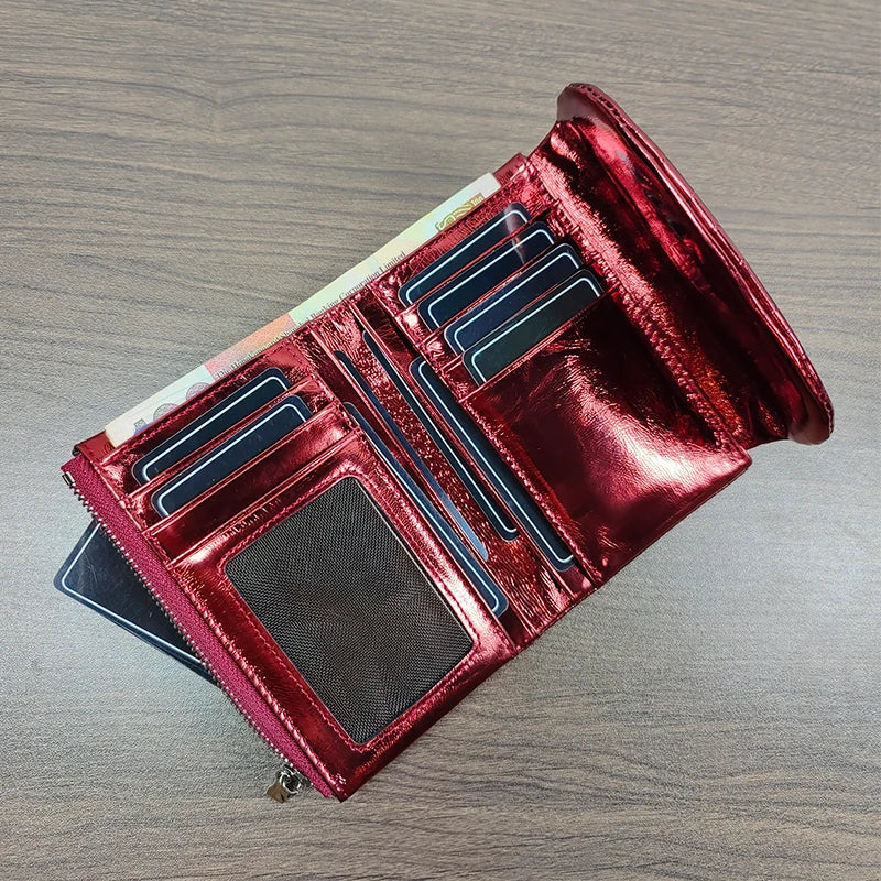 Metallic Crocodile Pattern Short Wallet – Women's Leather Purse