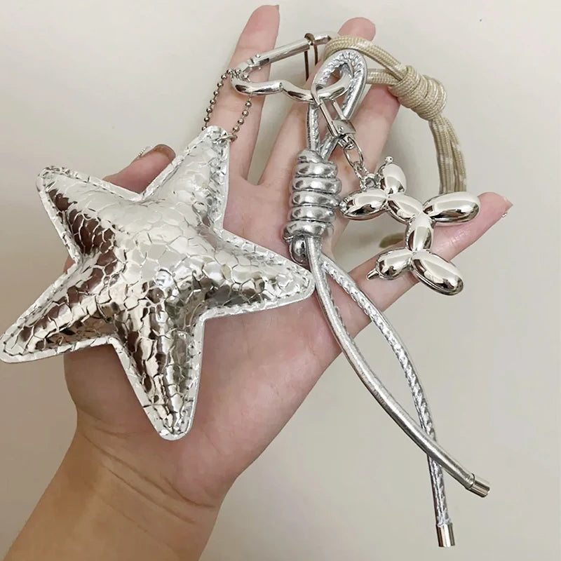 Star Charm Keychain with Balloon Dog & Braided Rope Bag Accessory