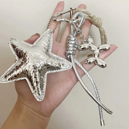 Star Charm Keychain with Balloon Dog & Braided Rope Bag Accessory