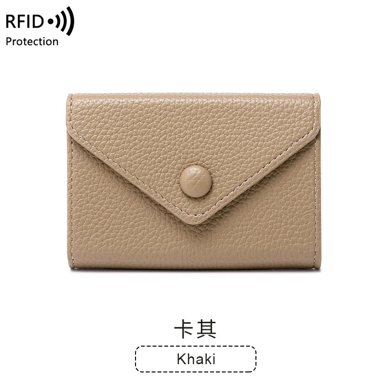 RFID Blocking Mini Wallet – Lychee Leather Envelope Card Holder