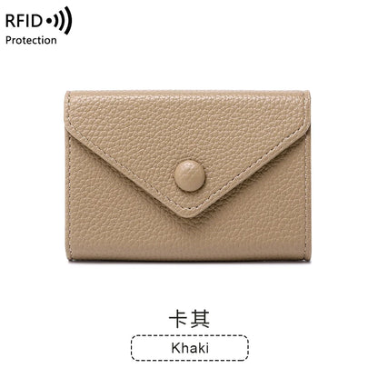 RFID Blocking Mini Wallet – Lychee Leather Envelope Card Holder