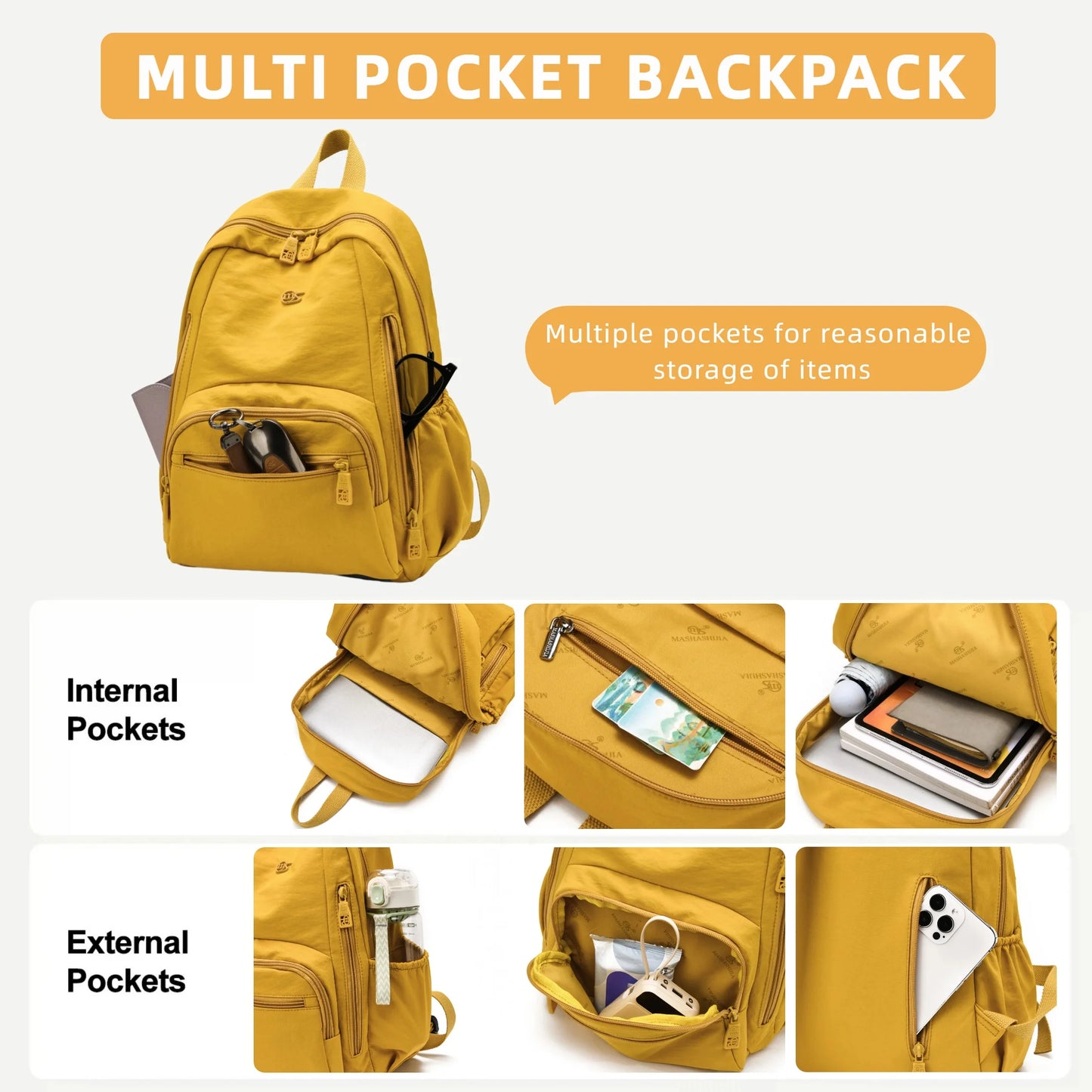 Nylon Backpack for Women – Multi-Pocket Water-Resistant Daypack