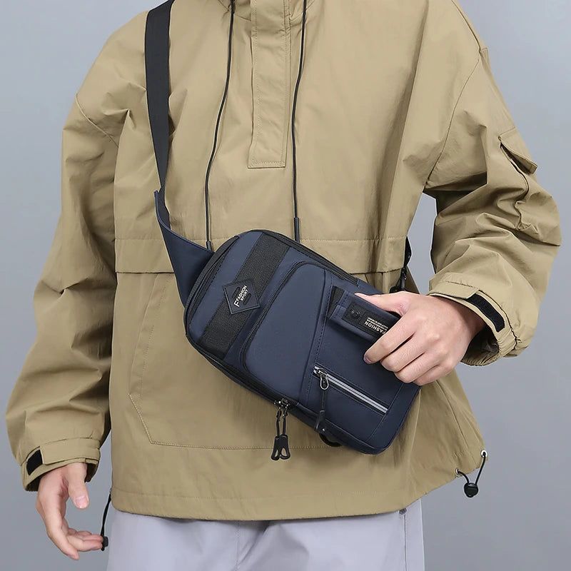 Men's Nylon Chest Bag Multi-Compartment Crossbody Sling