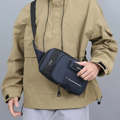 Men's Nylon Chest Bag Multi-Compartment Crossbody Sling