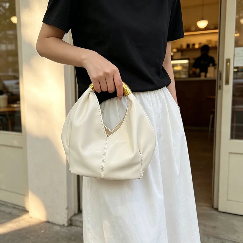 Moods Retro Gold Ring Handle Women Hobo Bag Soft Vegan Leather Shoulder Crossbody Purse Elegant