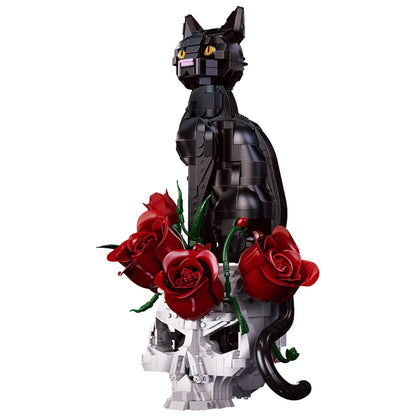 Gothic Skull Cat & Roses Building Blocks Set – MOC Decor Model