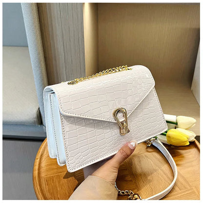 Crocodile Chain Crossbody Bag for Women – Square PU Leather Purse