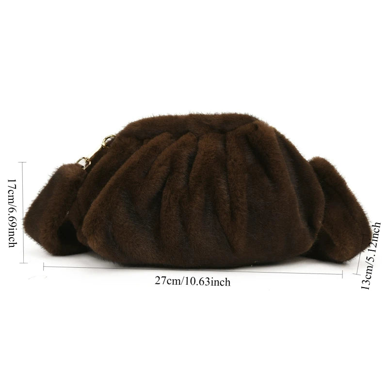 Trendy Womens Faux Fur Top Clutch Bag Vintage Fluffy Shoulder Autumn Winter Casual Simple Design