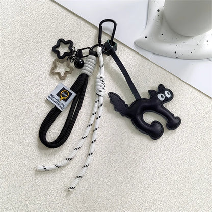 Cat Leather Keychain Charm – Cute Bag Pendant with Rope Lanyard